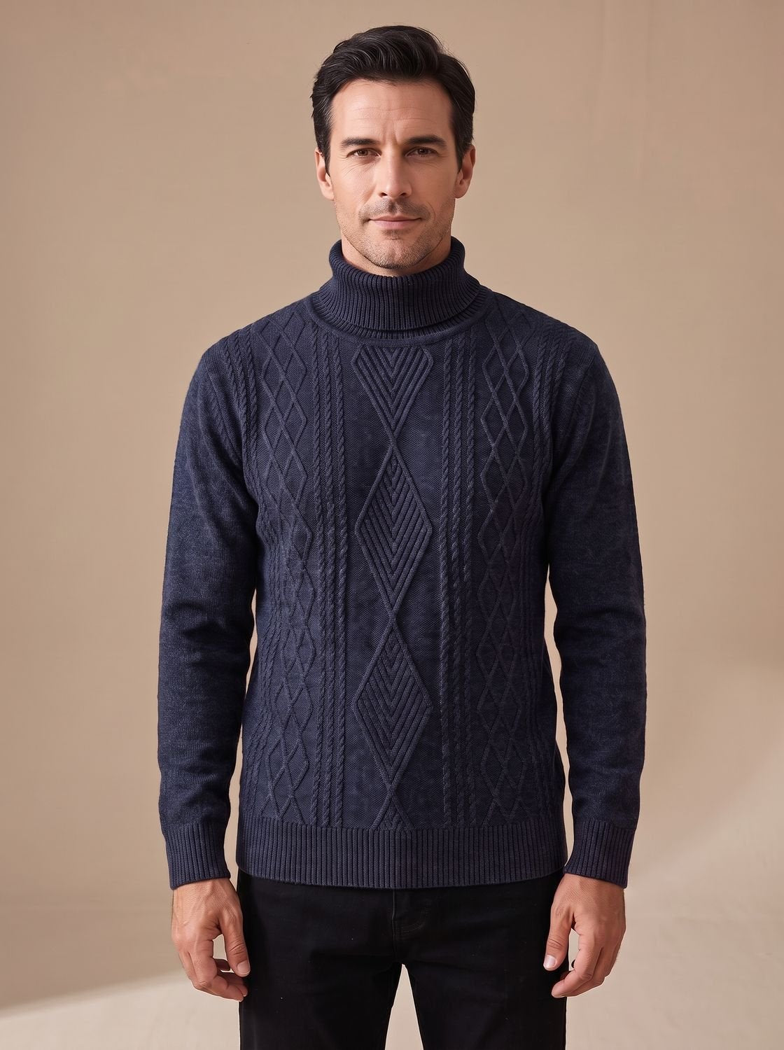 Jersey de cuello alto de punto trenzado y corte entallado para hombre