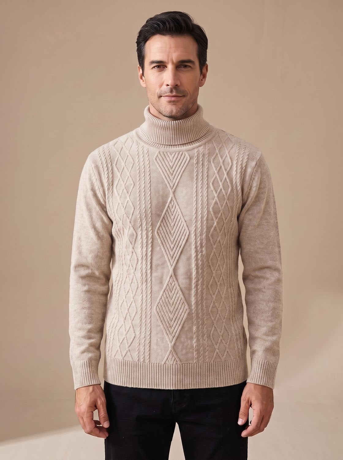 Jersey de cuello alto de punto trenzado y corte entallado para hombre