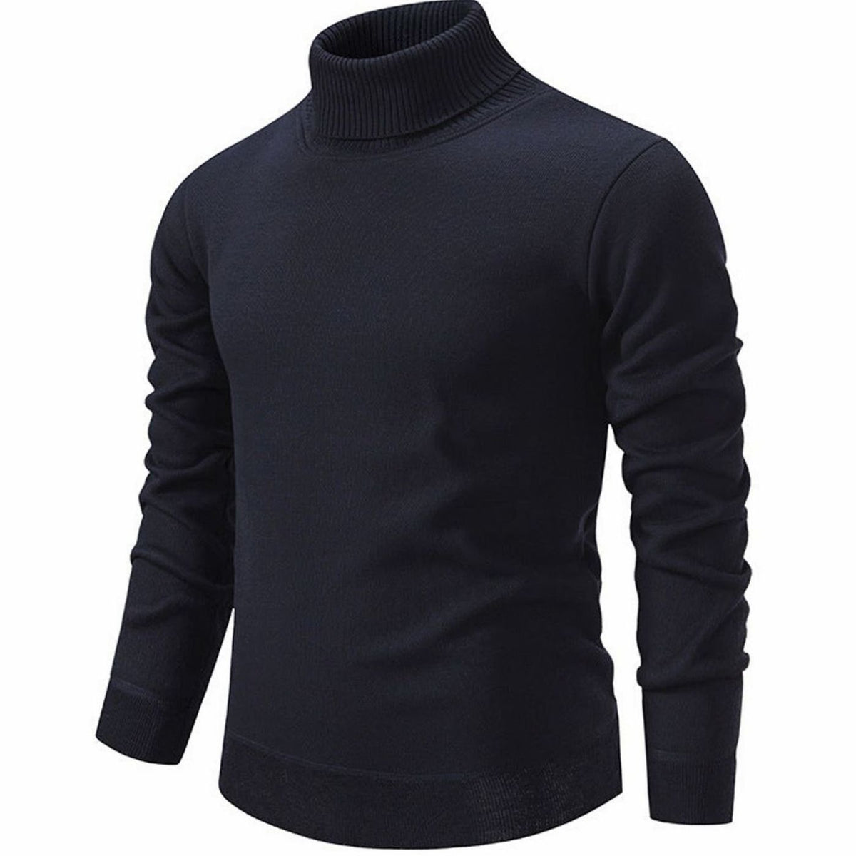 Jersey de cuello alto de punto fino acanalado y corte entallado para hombre, con puños acanalados