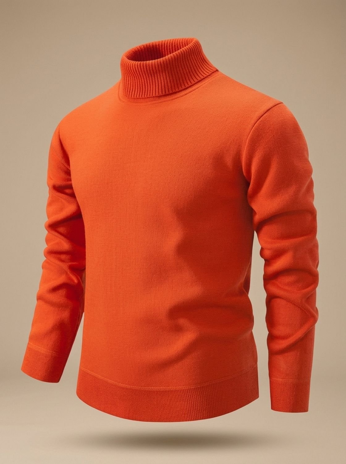 Jersey de cuello alto de punto fino acanalado y corte entallado para hombre, con puños acanalados