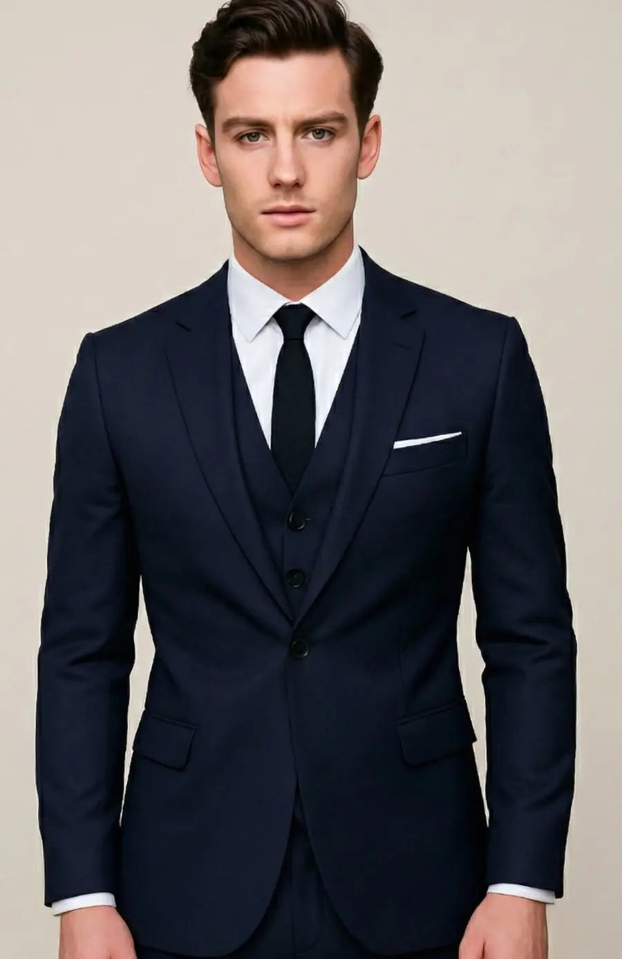 Traje formal de tres piezas para hombre, entallado y de botonadura sencilla