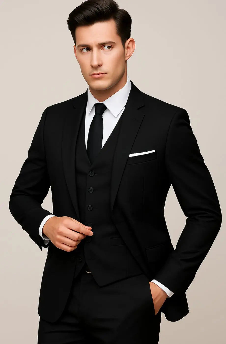 Traje formal de tres piezas para hombre, entallado y de botonadura sencilla