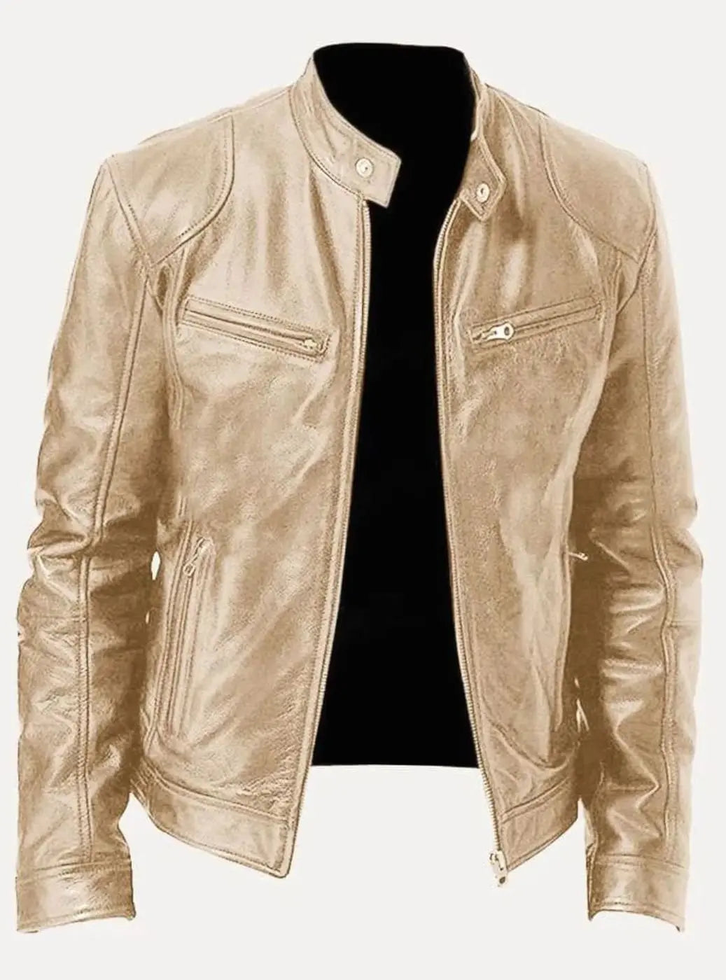 Chaqueta de estilo motero de cuero para hombre, entallada y con cierre