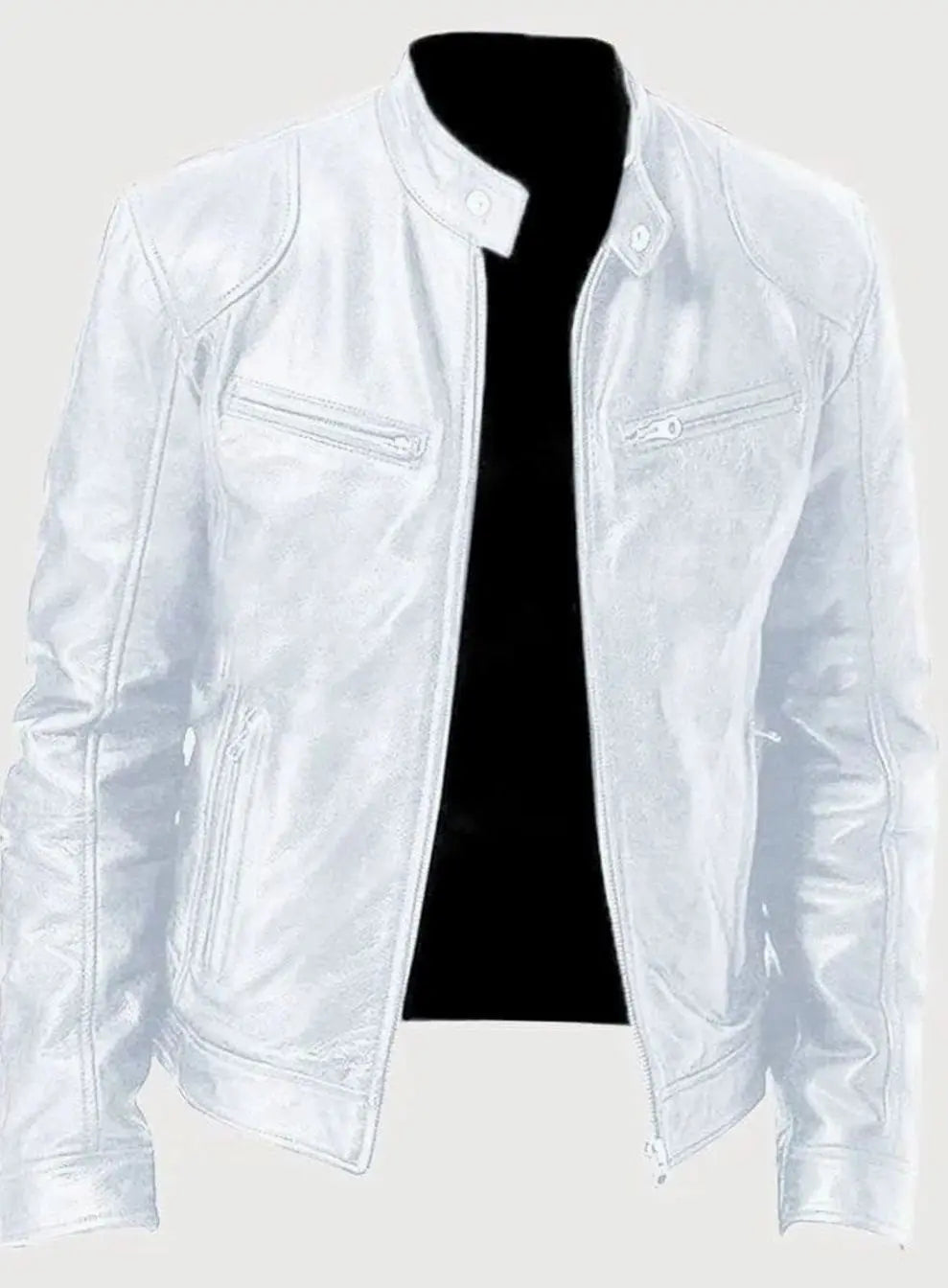 Chaqueta de estilo motero de cuero para hombre, entallada y con cierre