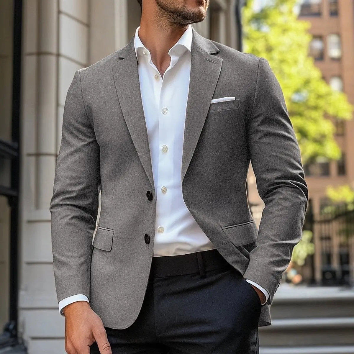 Americana de corte estándar para hombre, de estilo elegante e informal y botonadura sencilla
