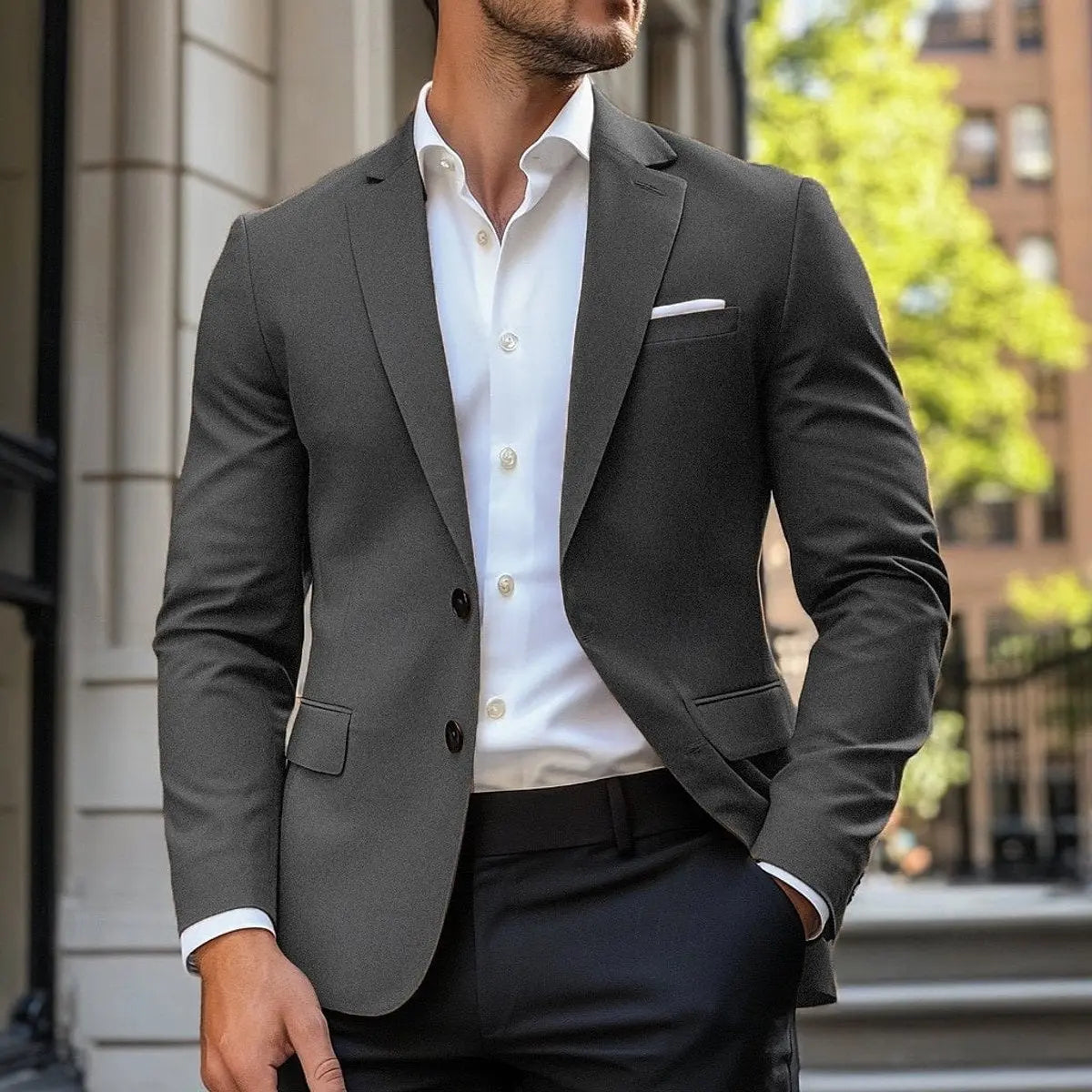 Americana de corte estándar para hombre, de estilo elegante e informal y botonadura sencilla