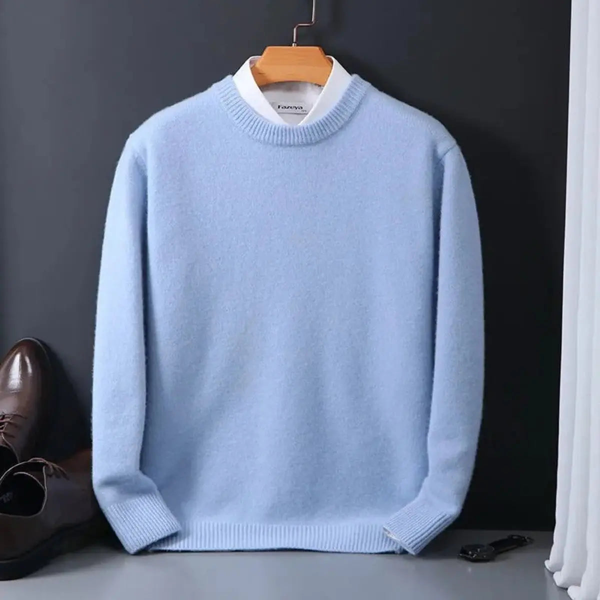 Jersey de punto suave de mohair para hombre, con cuello redondo