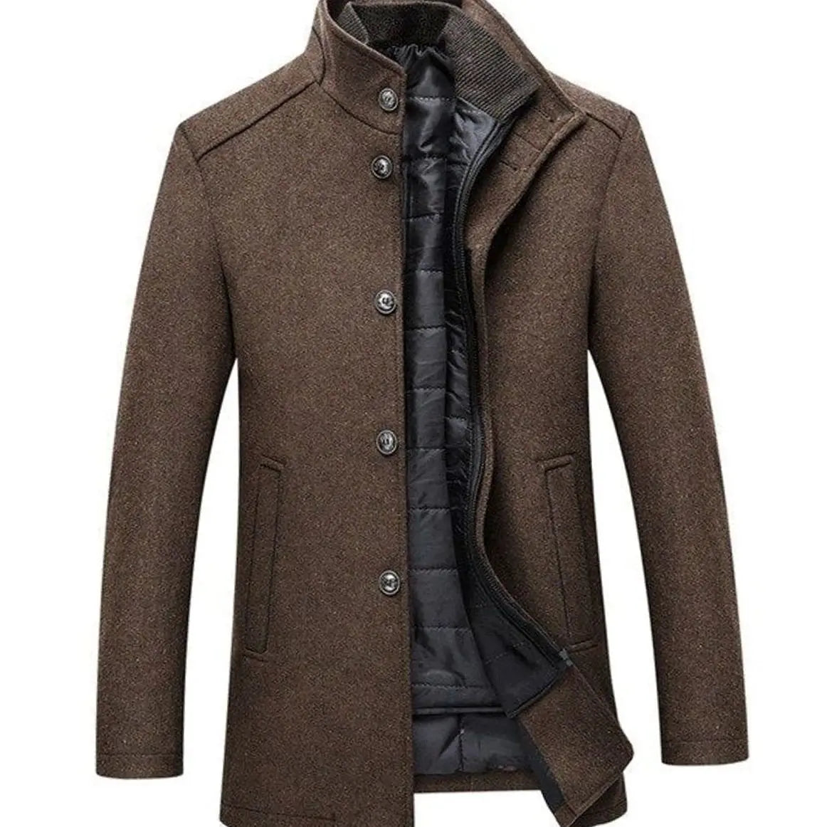 Chaqueta de invierno acolchada para hombre, con cuello alto y botones