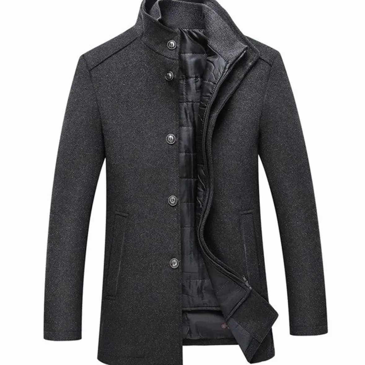 Chaqueta de invierno acolchada para hombre, con cuello alto y botones