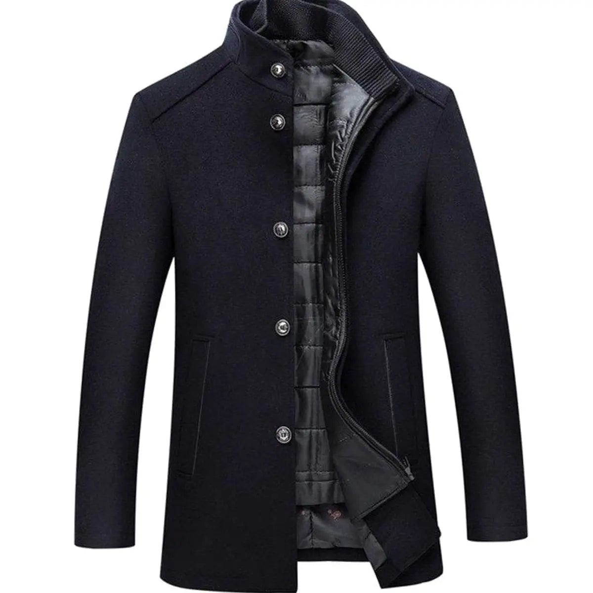 Chaqueta de invierno acolchada para hombre, con cuello alto y botones