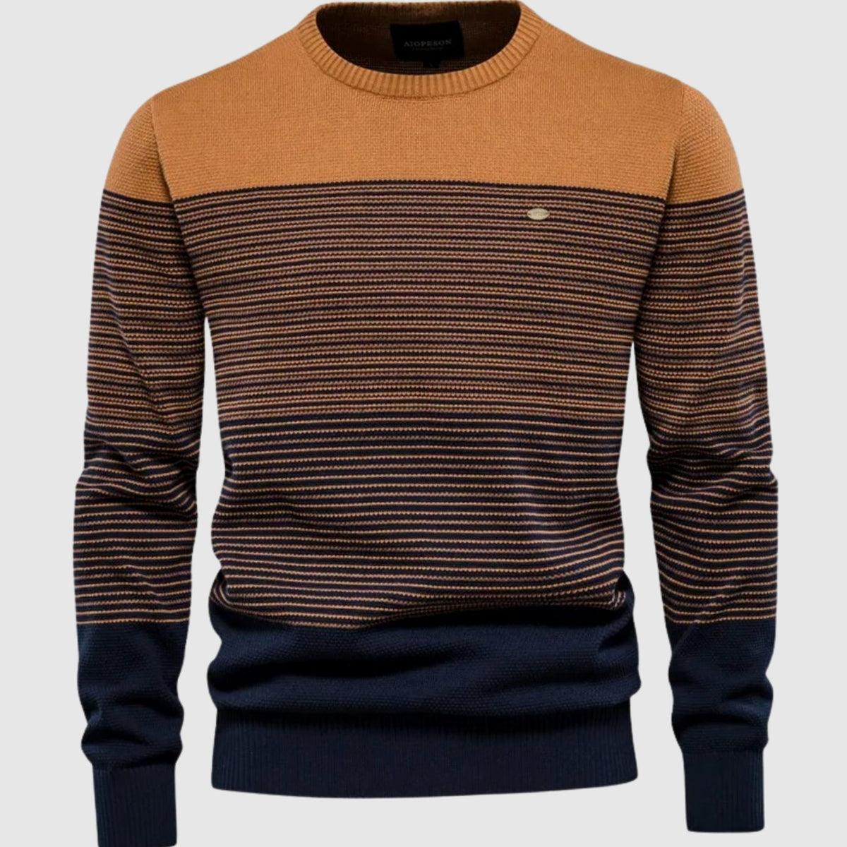 Jersey de punto a rayas y bloques de color para hombre, con cuello redondo, verde