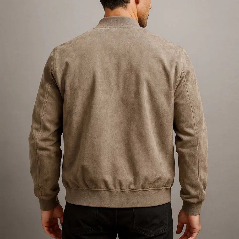 Chaqueta bomber de ante para hombre, de estilo urbano minimalista