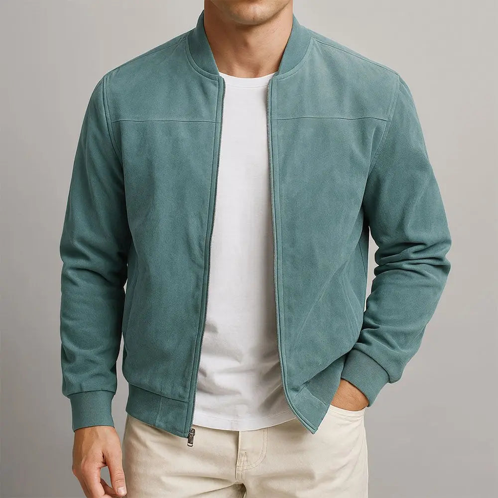 Chaqueta bomber de ante para hombre, de estilo urbano minimalista