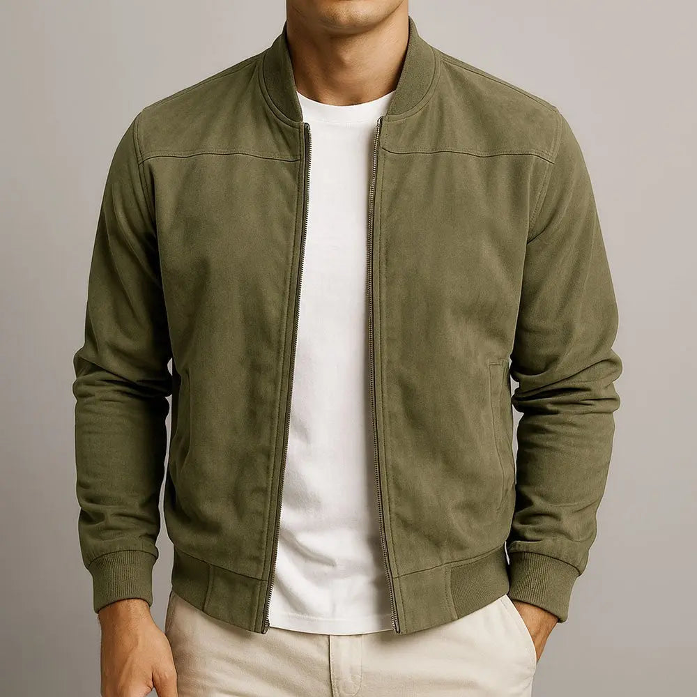 Chaqueta bomber de ante para hombre, de estilo urbano minimalista