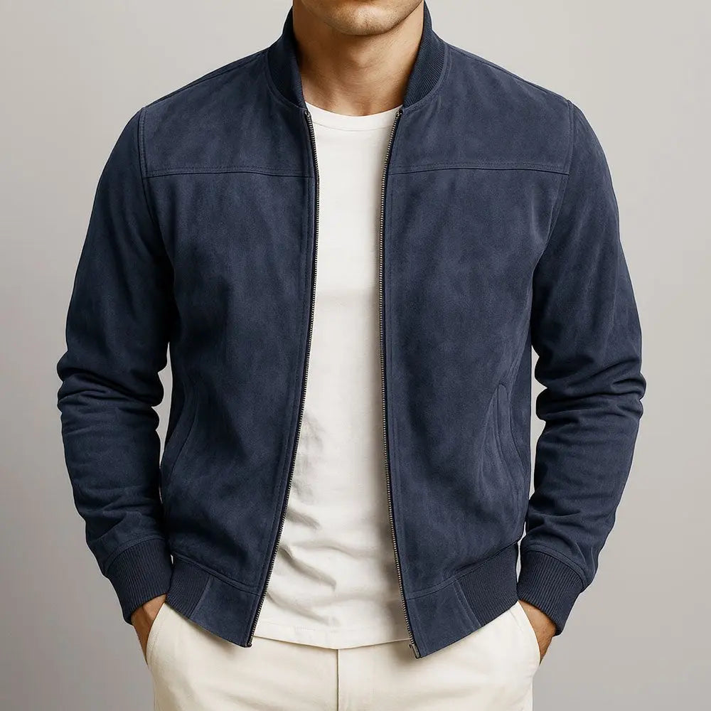 Chaqueta bomber de ante para hombre, de estilo urbano minimalista