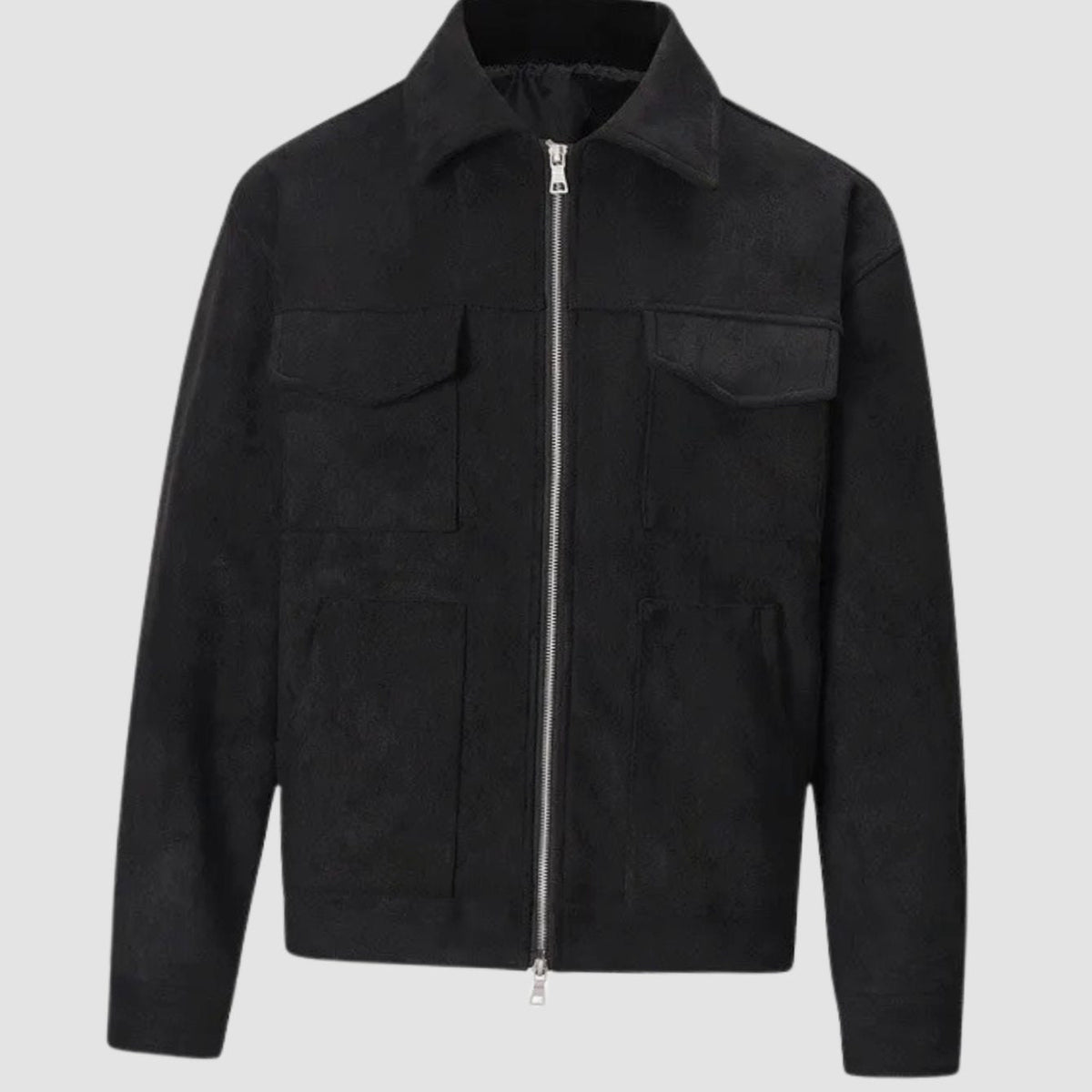 Chaqueta tipo trucker de efecto ante para hombre, con cierre y cuello camisero
