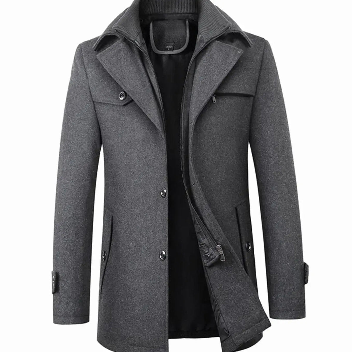 Abrigo largo entallado para hombre, con botones y mezcla de lana