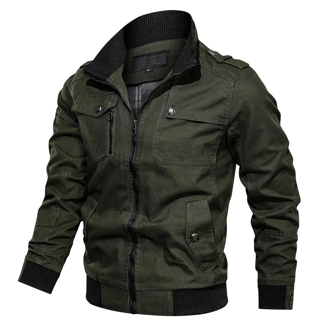 Chaqueta bomber utilitaria para hombre, con cuello alto y múltiples bolsillos