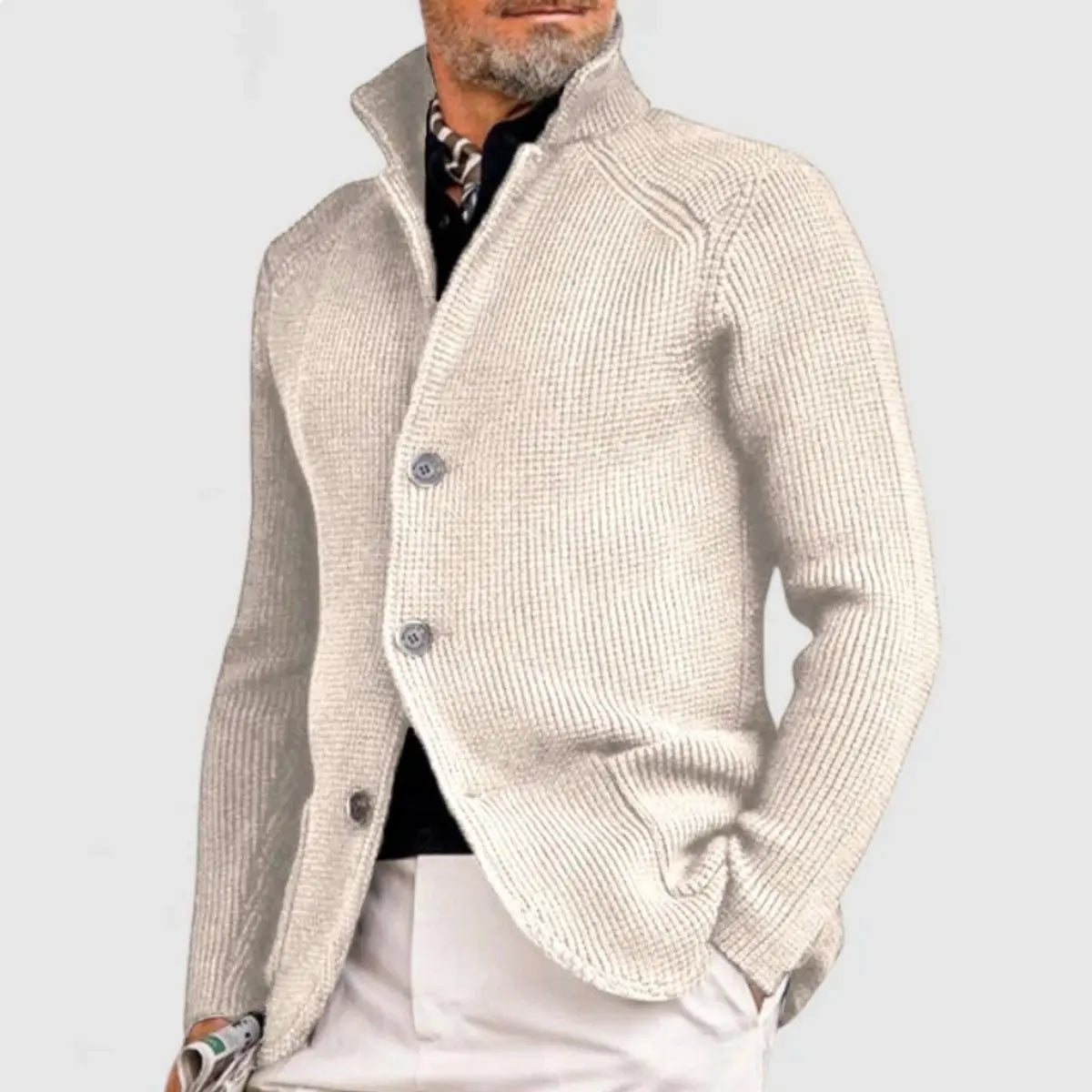 Cárdigan de punto waffle con botones para hombre, de corte holgado
