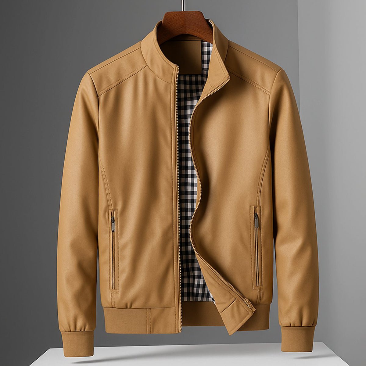 Chaqueta bomber resistente a la intemperie para hombre, con cierre y forro de cuadros