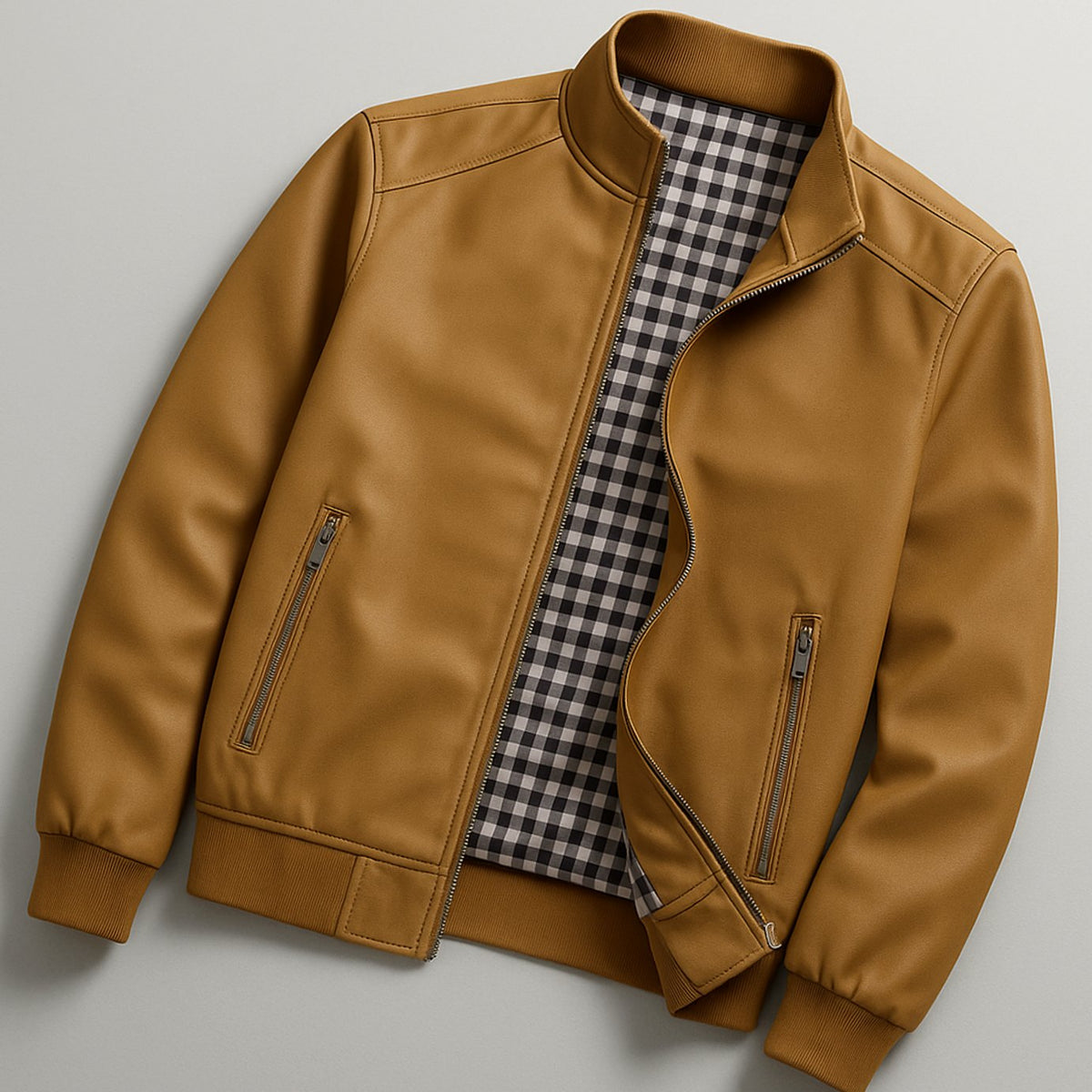 Chaqueta bomber resistente a la intemperie para hombre, con cierre y forro de cuadros