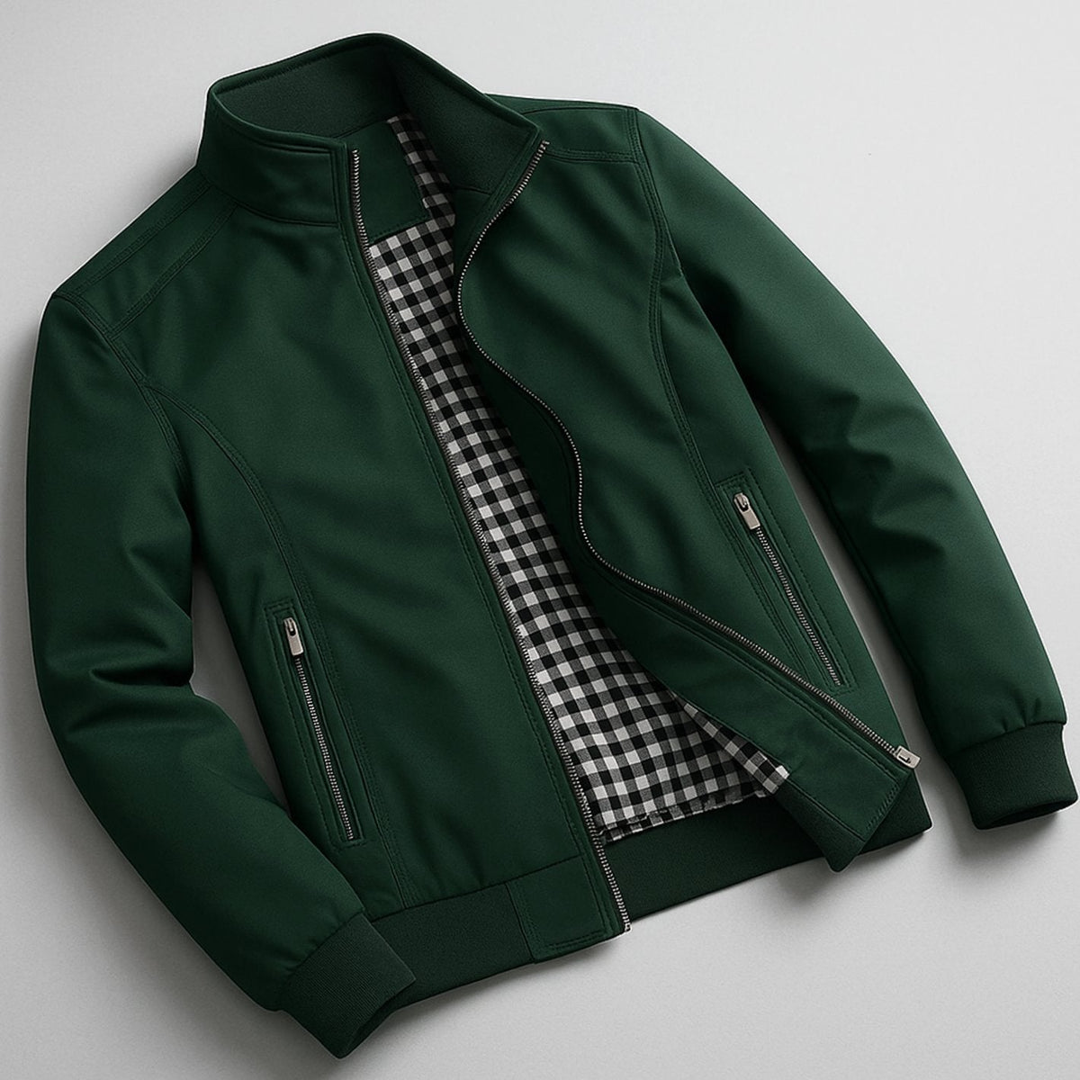 Chaqueta bomber resistente a la intemperie para hombre, con cierre y forro de cuadros