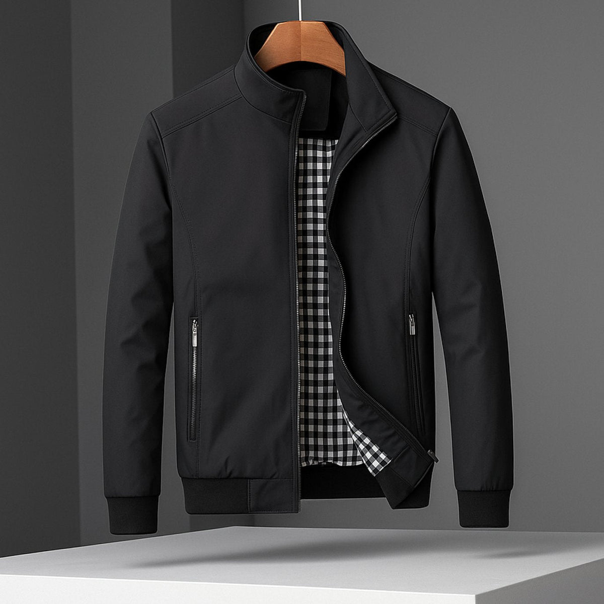 Chaqueta bomber resistente a la intemperie para hombre, con cierre y forro de cuadros