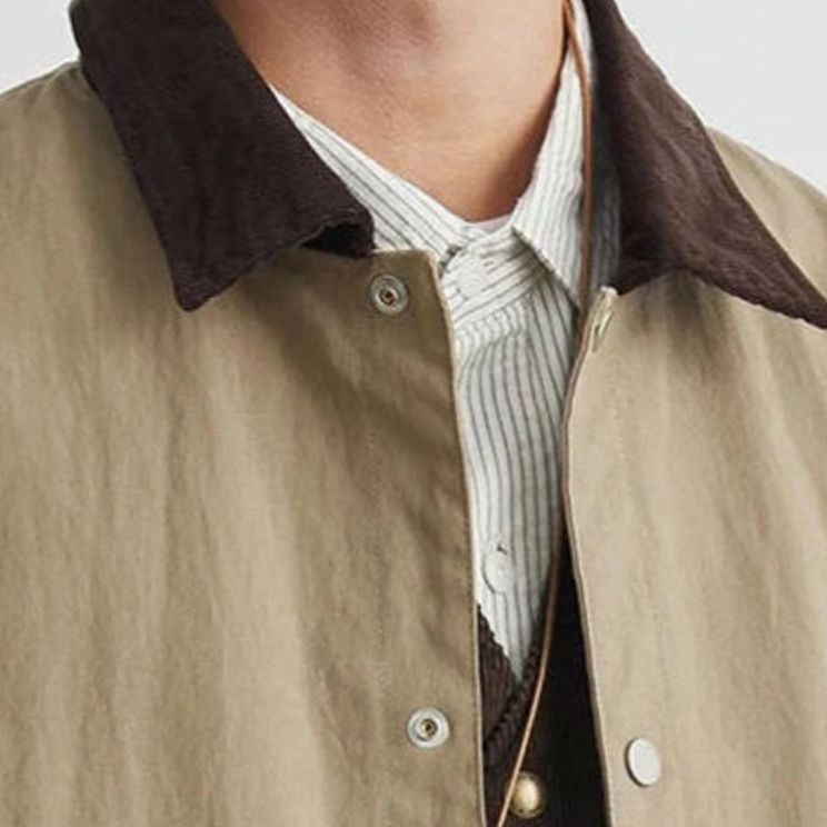 Chaqueta de algodón para hombre, de estilo utilitario, con botones a presión y bolsillos con solapa