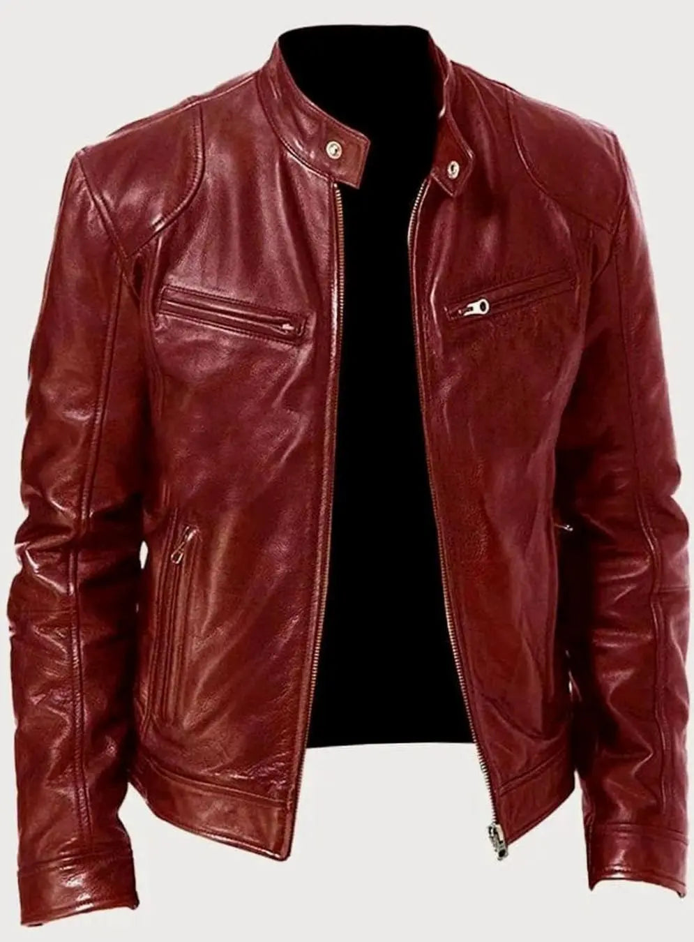 Chaqueta informal de polipiel para hombre, con cierre y estilo motero