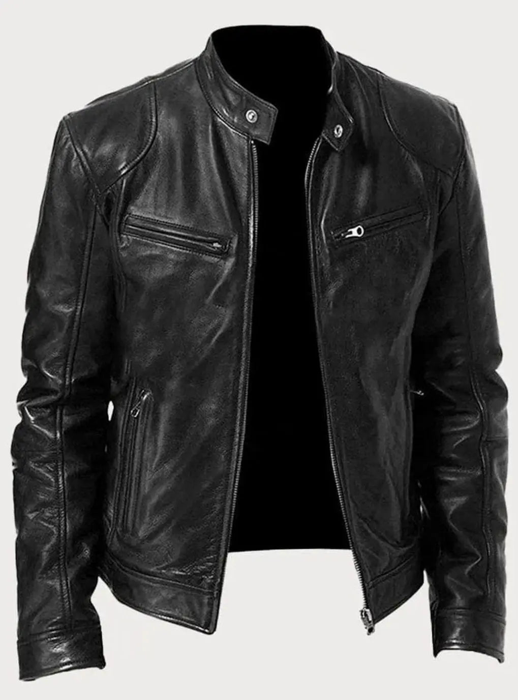 Chaqueta informal de polipiel para hombre, con cierre y estilo motero