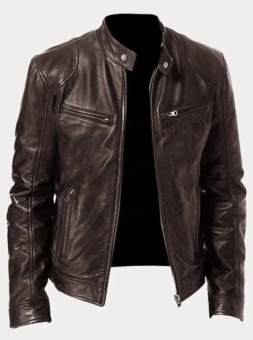 Chaqueta informal de polipiel para hombre, con cierre y estilo motero