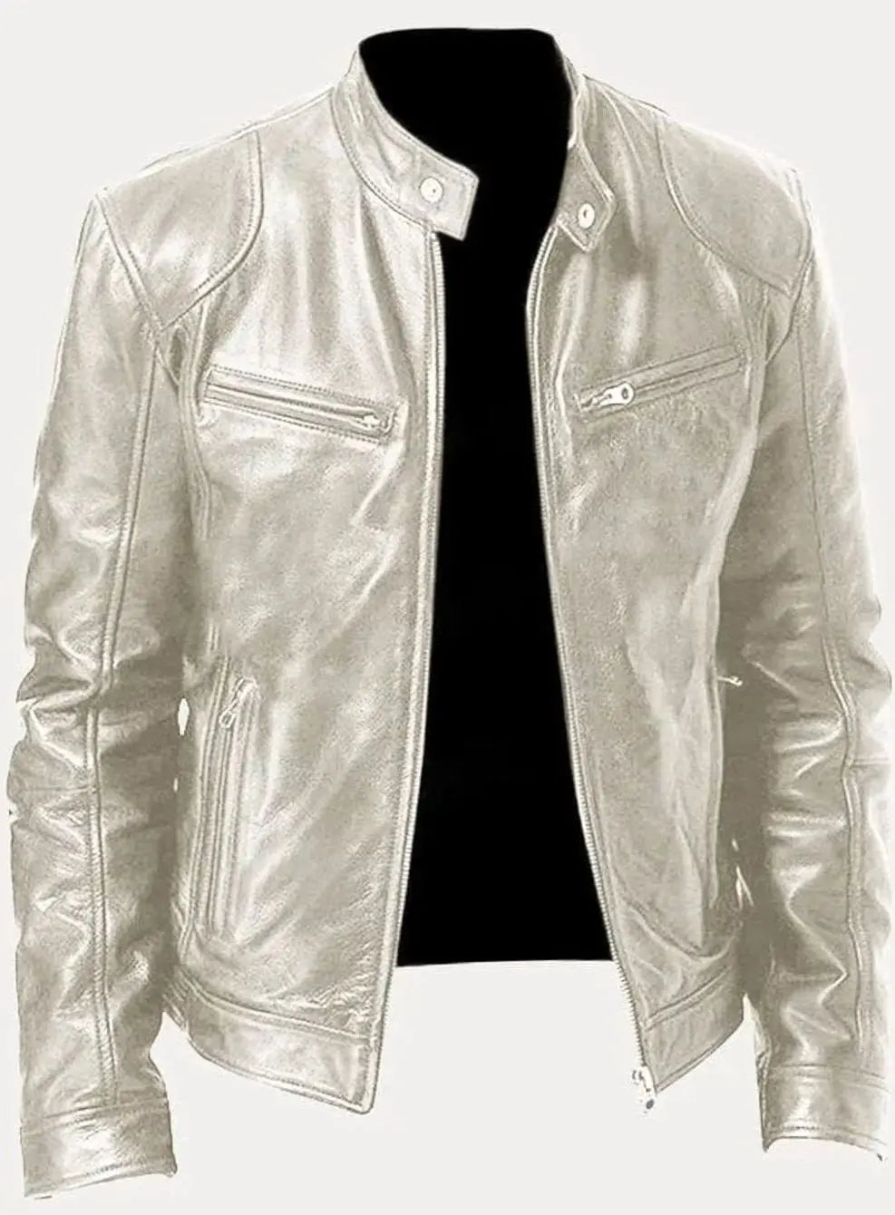 Chaqueta informal de polipiel para hombre, con cierre y estilo motero