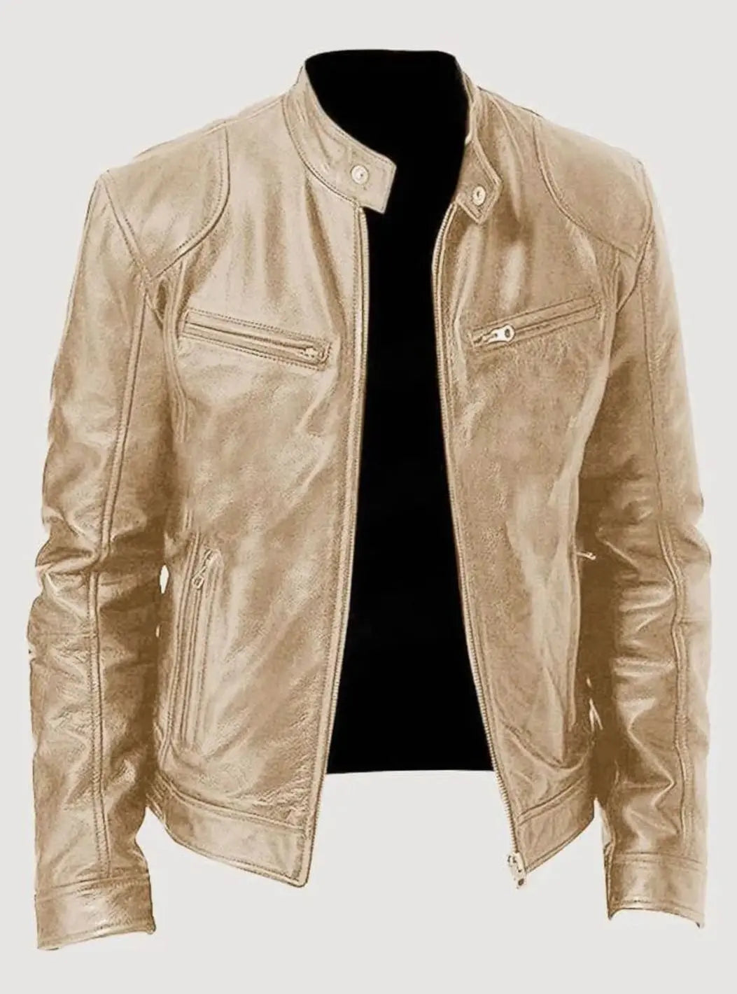 Chaqueta informal de polipiel para hombre, con cierre y estilo motero