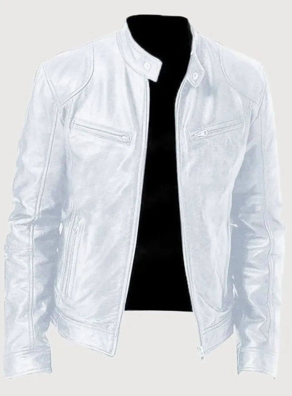 Chaqueta informal de polipiel para hombre, con cierre y estilo motero