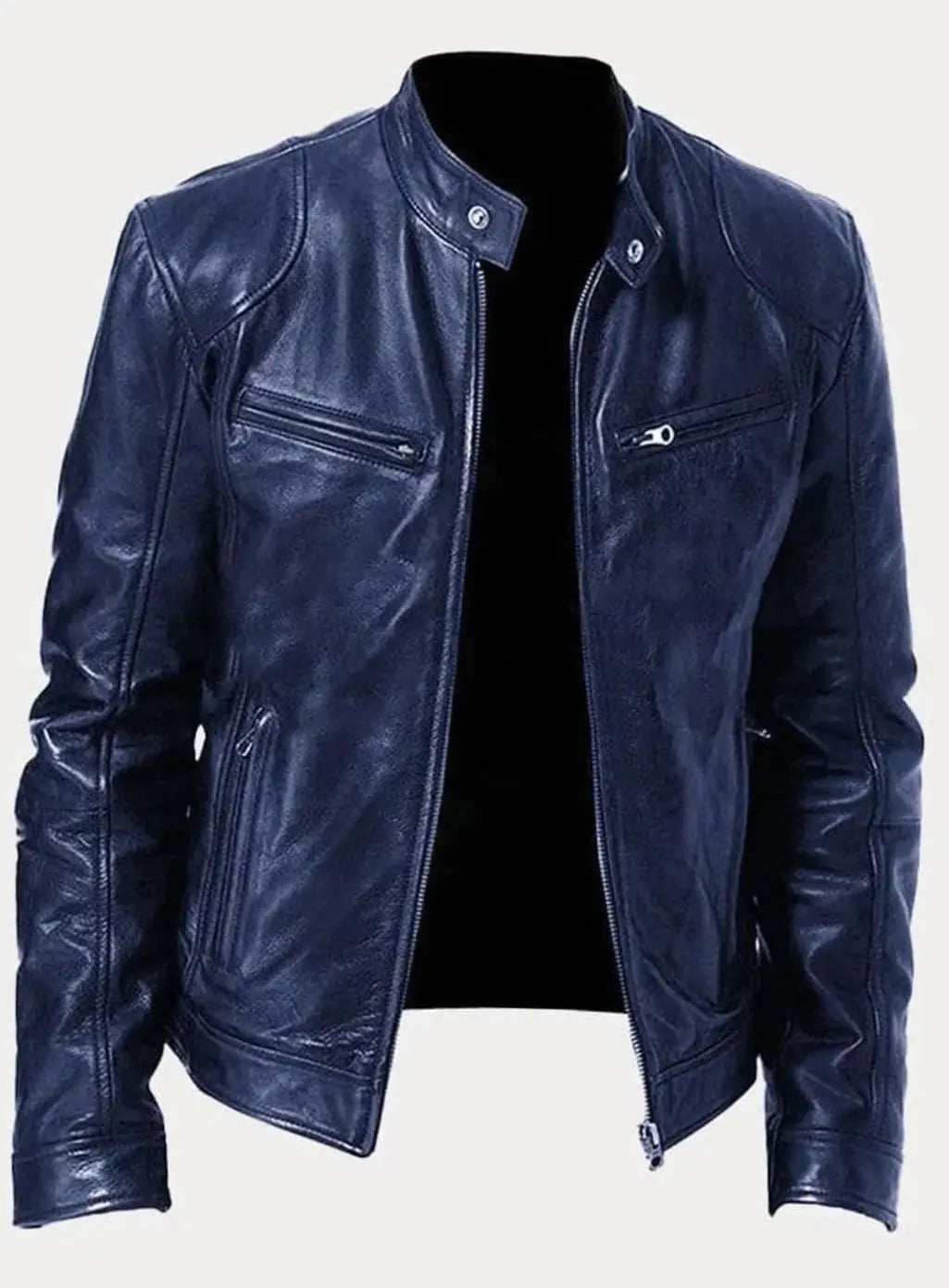 Chaqueta informal de polipiel para hombre, con cierre y estilo motero