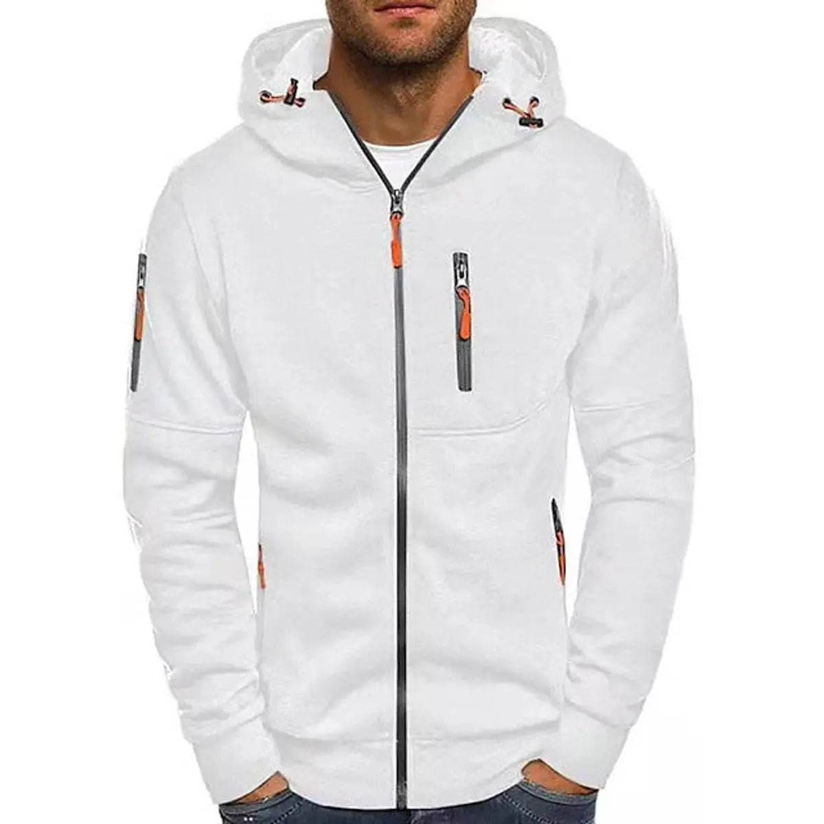 Jersey de punto con capucha y cremallera para hombre, de felpa y con varios bolsillos