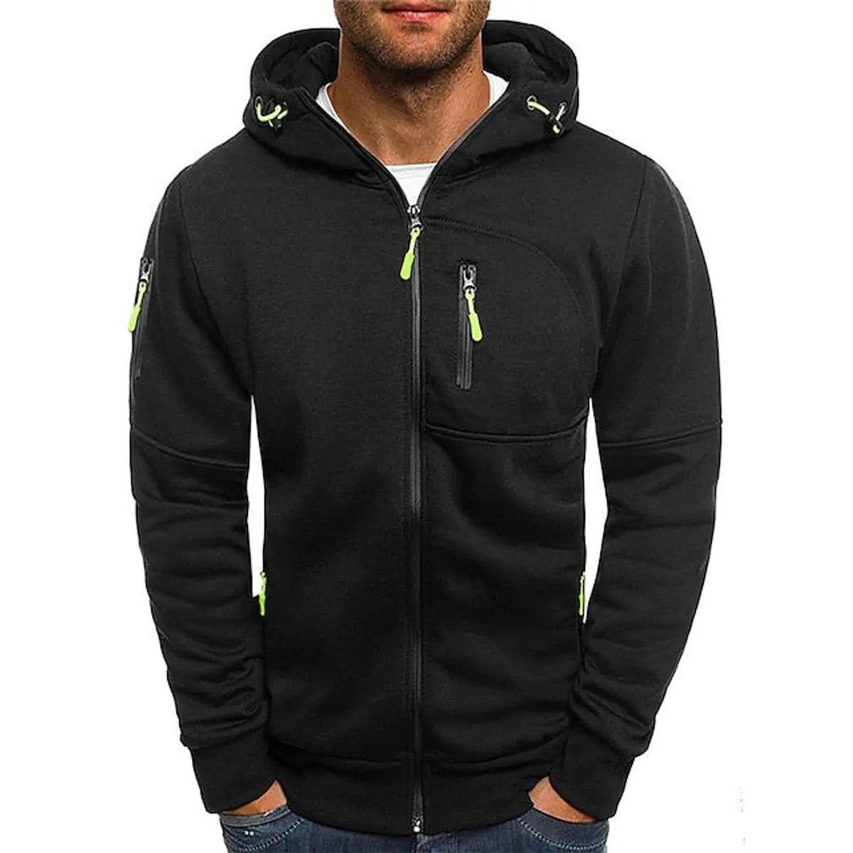 Jersey de punto con capucha y cremallera para hombre, de felpa y con varios bolsillos