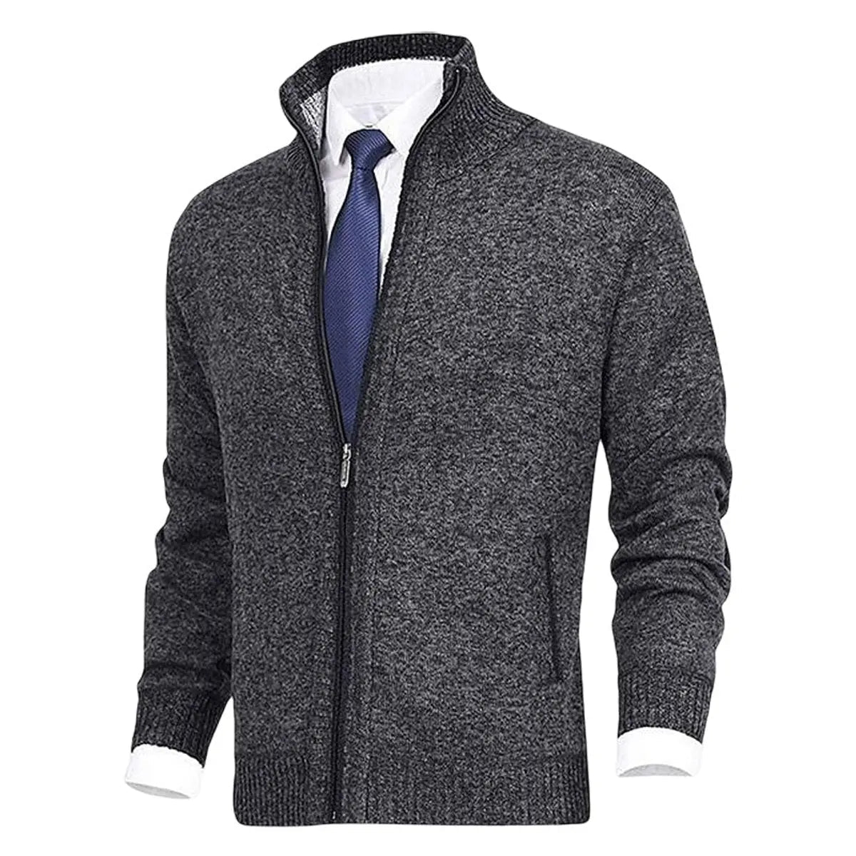 Cárdigan de punto para hombre, con cierre, forro polar y cuello alto