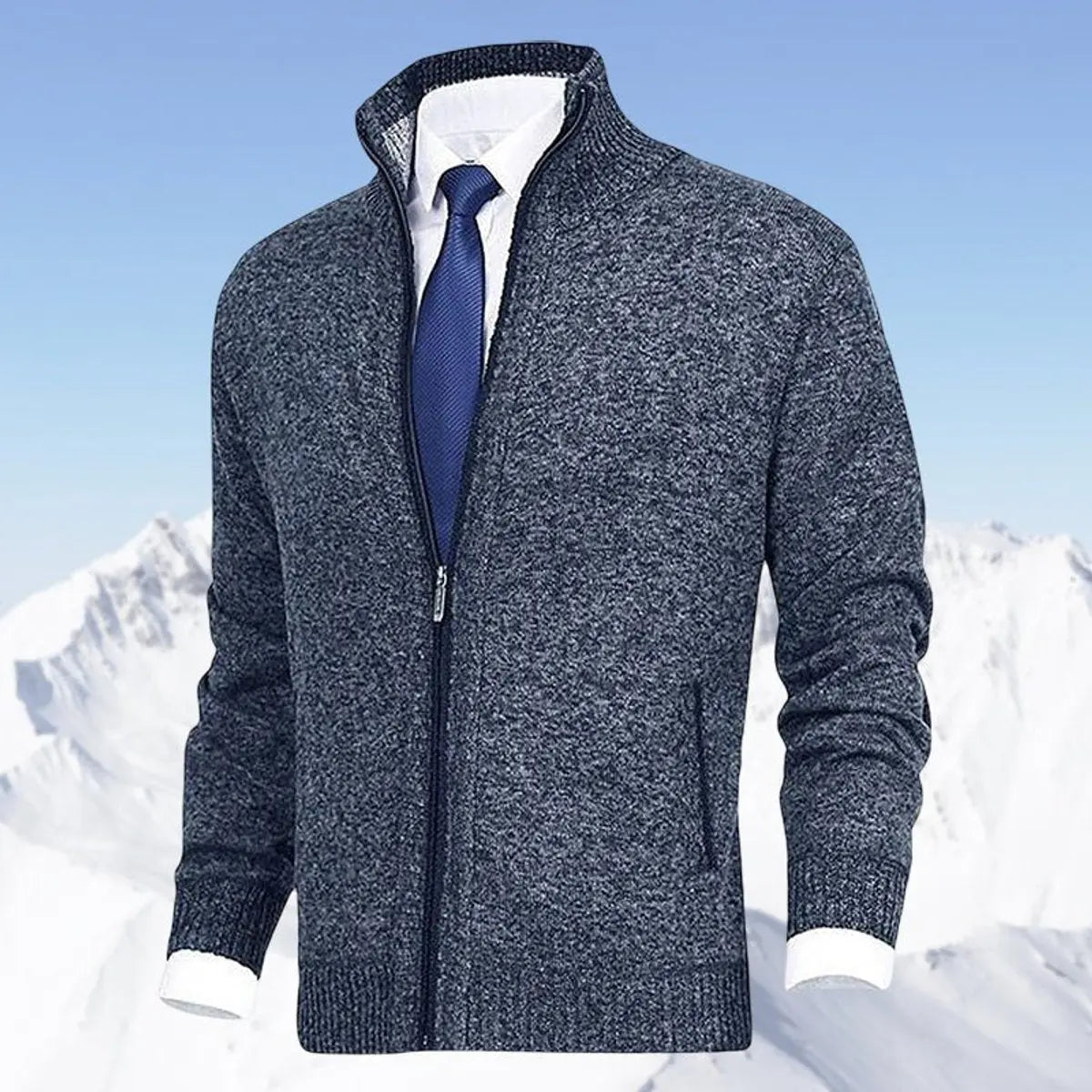 Cárdigan de punto para hombre, con cierre, forro polar y cuello alto