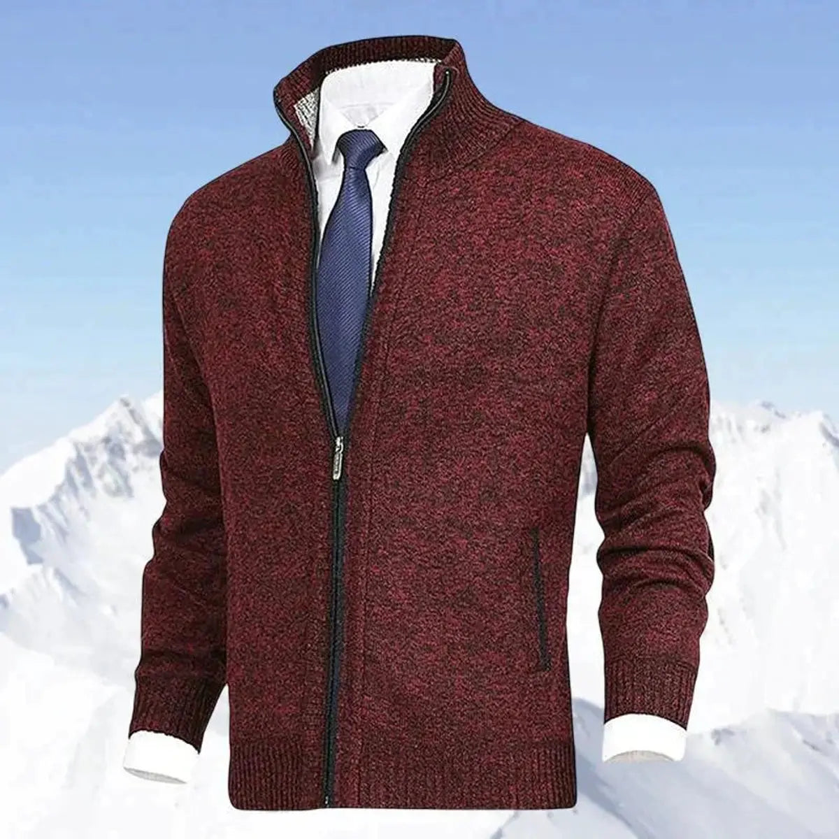 Cárdigan de punto para hombre, con cierre, forro polar y cuello alto
