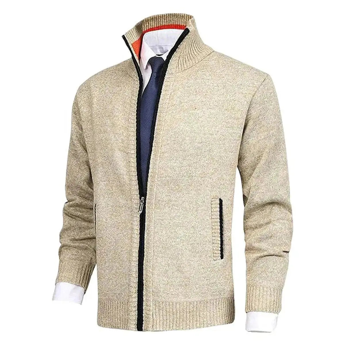 Cárdigan de punto para hombre, con cierre, forro polar y cuello alto