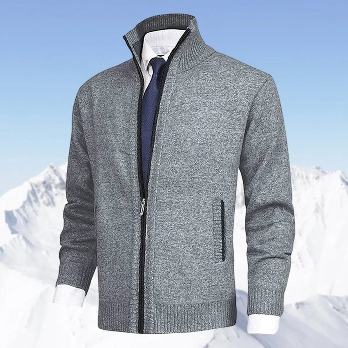 Cárdigan de punto para hombre, con cierre, forro polar y cuello alto
