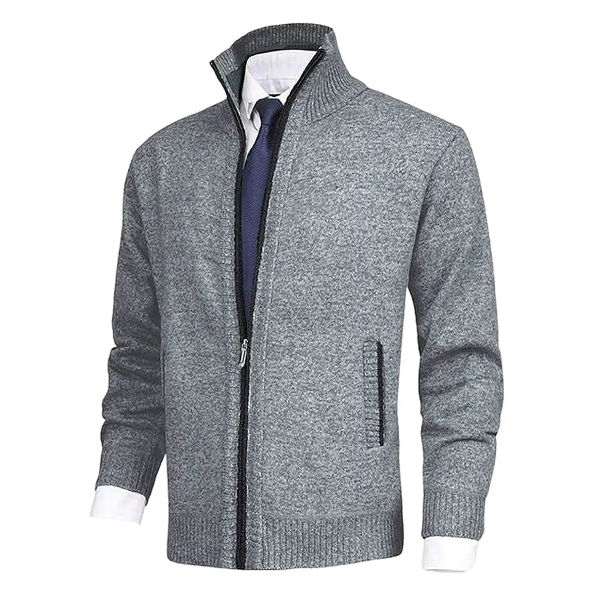 Cárdigan de punto para hombre, con cierre, forro polar y cuello alto