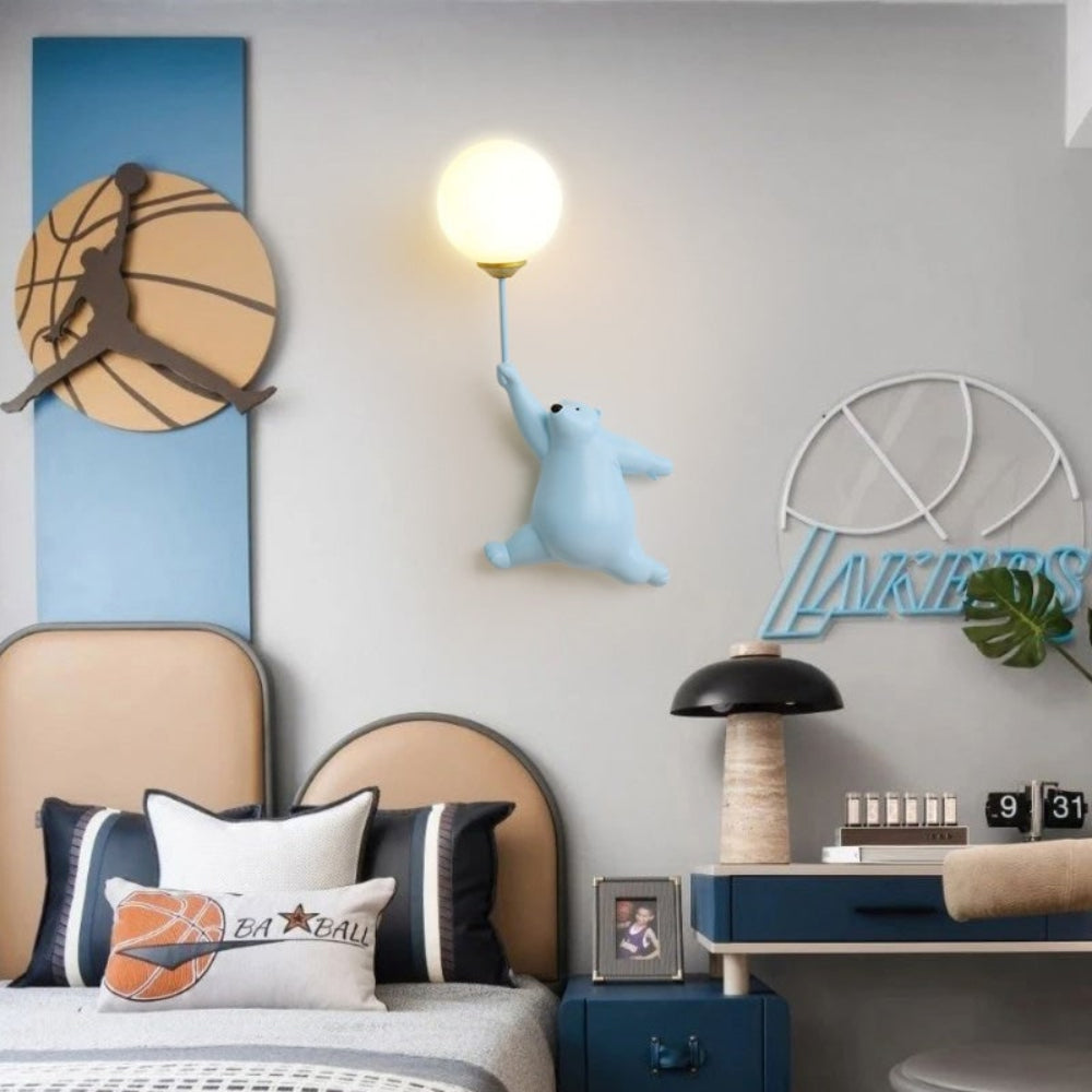 Lámpara de pared infantil moderna y adorable con oso y globo