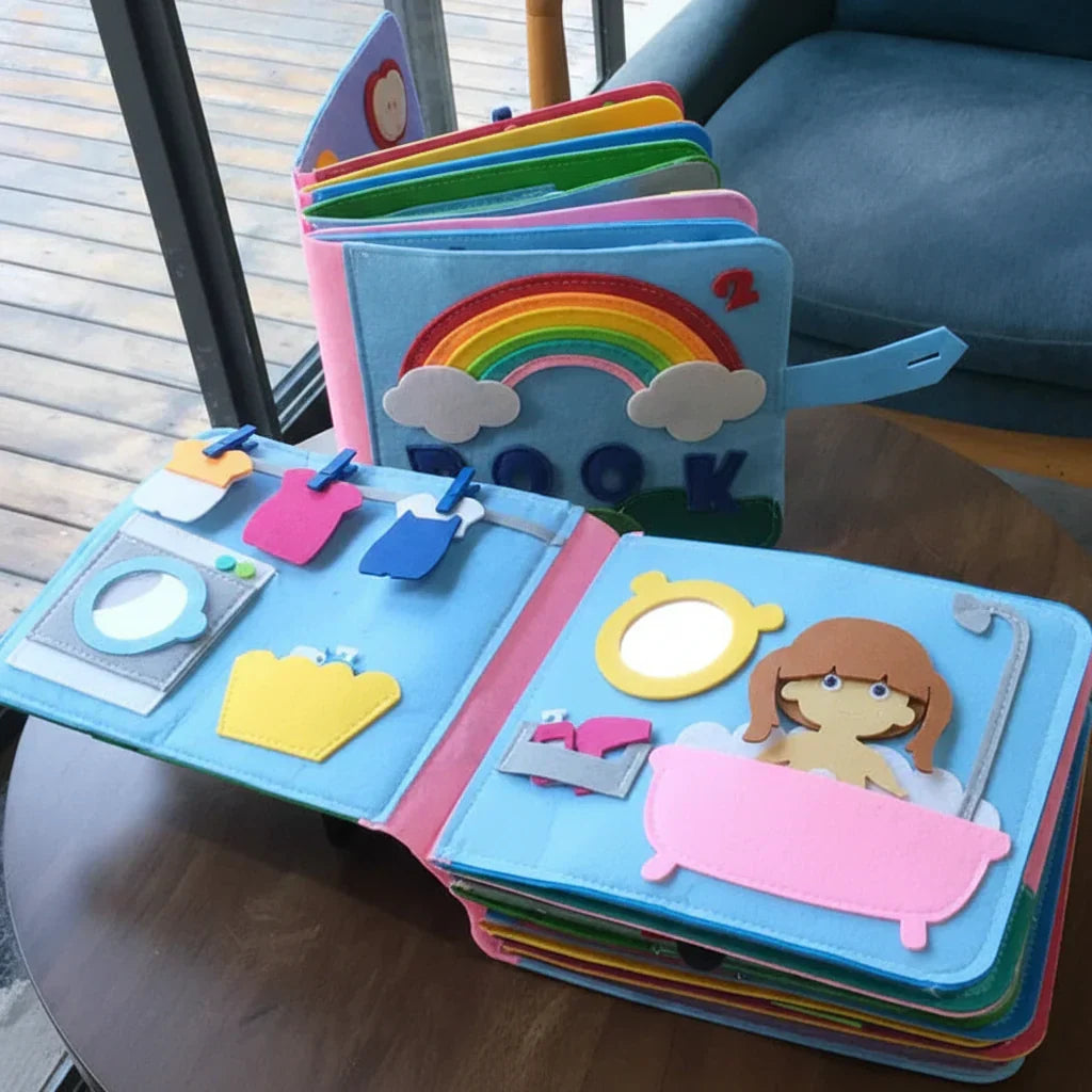 Libro sensorial Montessori interactivo de fieltro suave para jugar sin pantallas