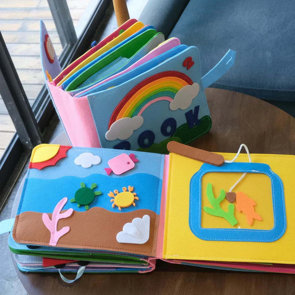 Libro sensorial Montessori interactivo de fieltro suave para jugar sin pantallas