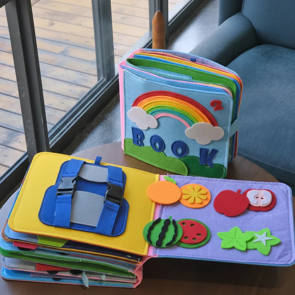 Libro sensorial Montessori interactivo de fieltro suave para jugar sin pantallas