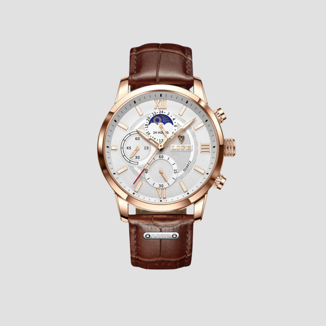 Reloj clásico de cuarzo para hombre con correa de cuero y varias esferas