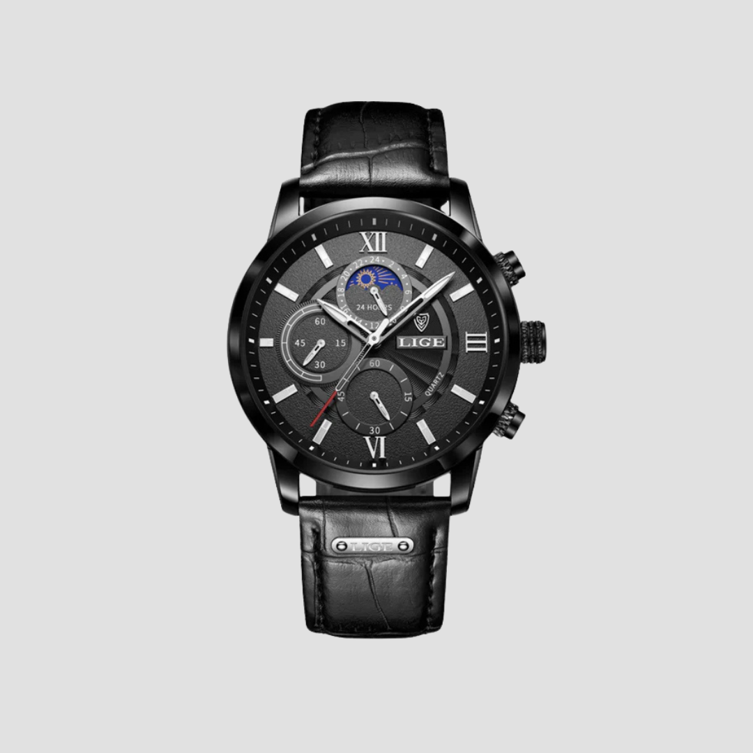 Reloj clásico de cuarzo para hombre con correa de cuero y varias esferas