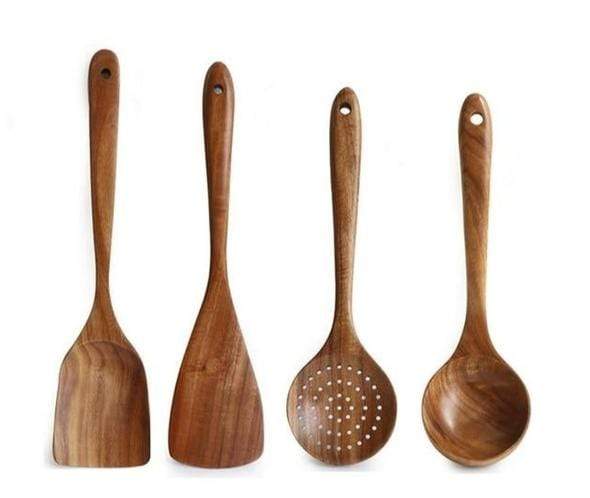 Set rústico de utensilios de cocina de madera natural resistente al calor